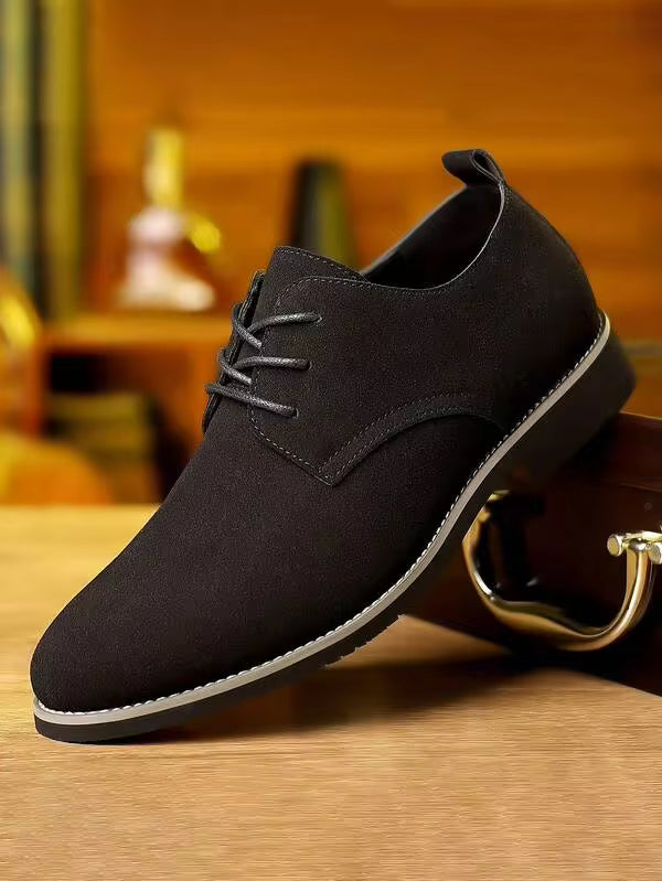 PLUS SIZE Mens Durable Solid Derby Shoes - Premium PU Leather, Superb Grip, Comfortable Lace-Up, Stylish Semi-Formal For Outdoor Casual Wear