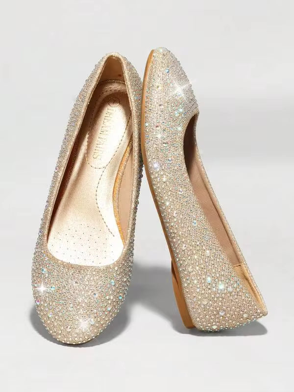 Women's Rhinestone Ballet Flats Shoes Slip-On Elegant Comfortable Round Toe Solid Color